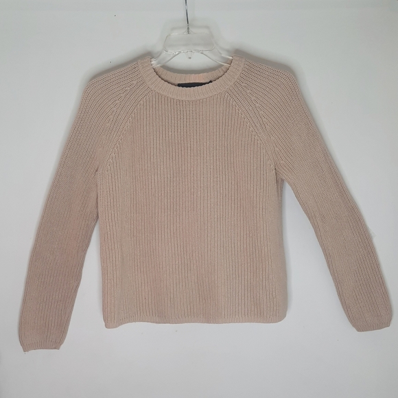 JENNI KAYNE Cotton Fisherman Sweater Oatmeal Beige Tan Knit Grandpa Grandma Med. - Picture 3 of 6